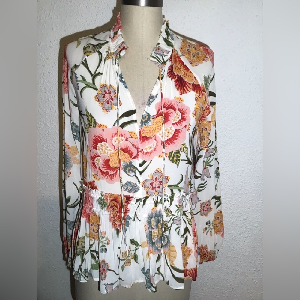 Loft floral long sleeve blouse size small